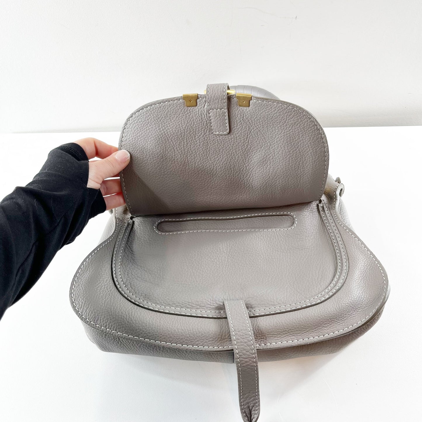 Chloé Medium Marcie Leather Satchel Handbag Cashmere Grey