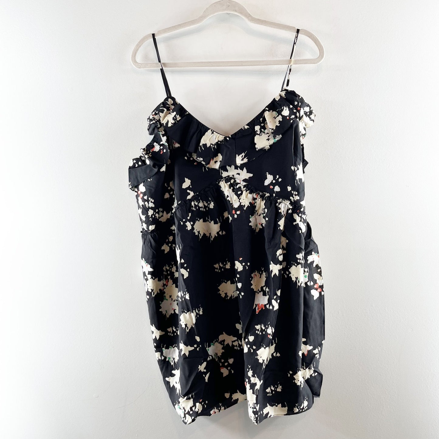 Joie Lilli Floral Silk Mini Ruffle Dress Black 1X