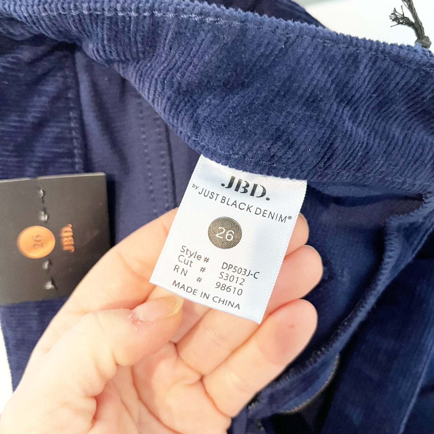 JBD Corduroy Mini Patch Pocket Longer Length Wide Leg Denim Jeans Navy 26
