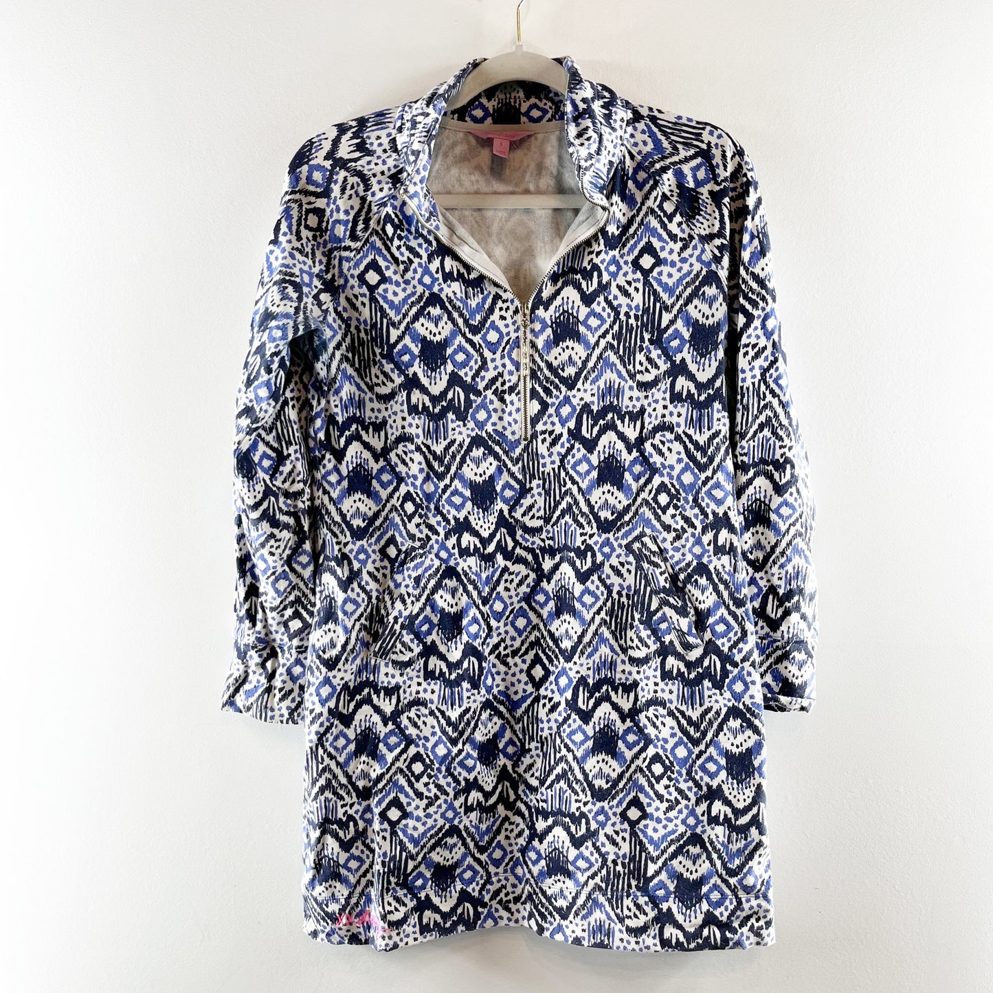 Lilly Pulitzer Skipper Beckon Oh My Cod Popover French Terry Dress Blue Small