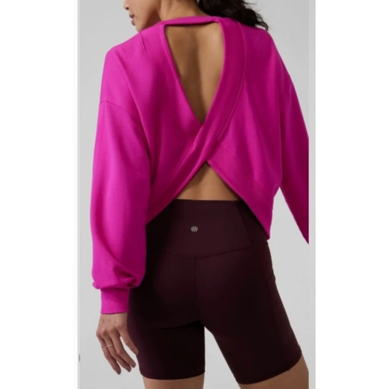 Athleta Savasana Twist Back Sweatshirt Long Sleeve Electric Fuchsia Pink Small