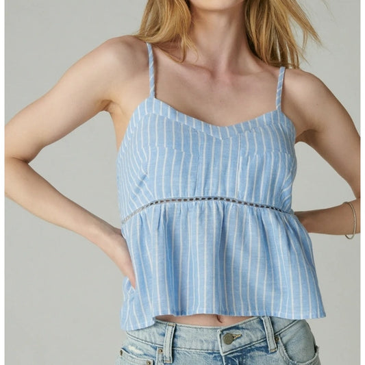 Lucky Brand Striped Babydoll Peplum Cami Tank Top Blue Medium