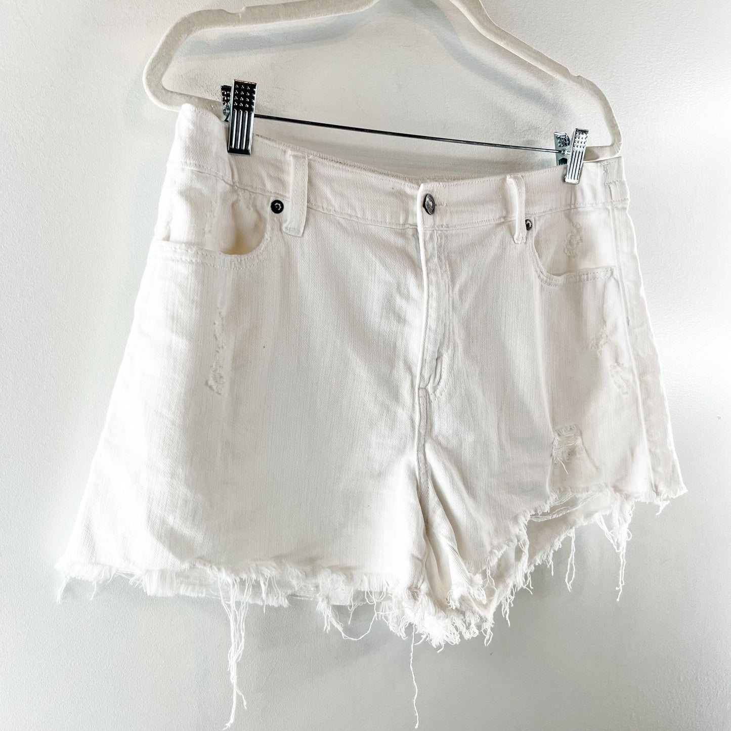 Aerie Daydream High Rise Cutoff Cotton Distressed Shorts White Large