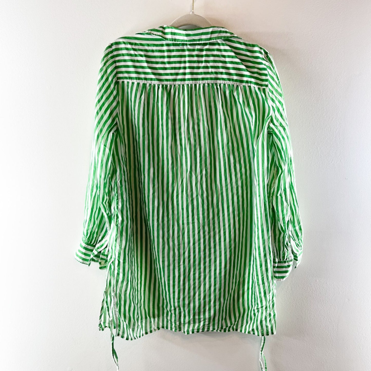 J. Crew Cotton Voile Tunic Long Sleeve Mini Tunic Cover Up Striped Green Small