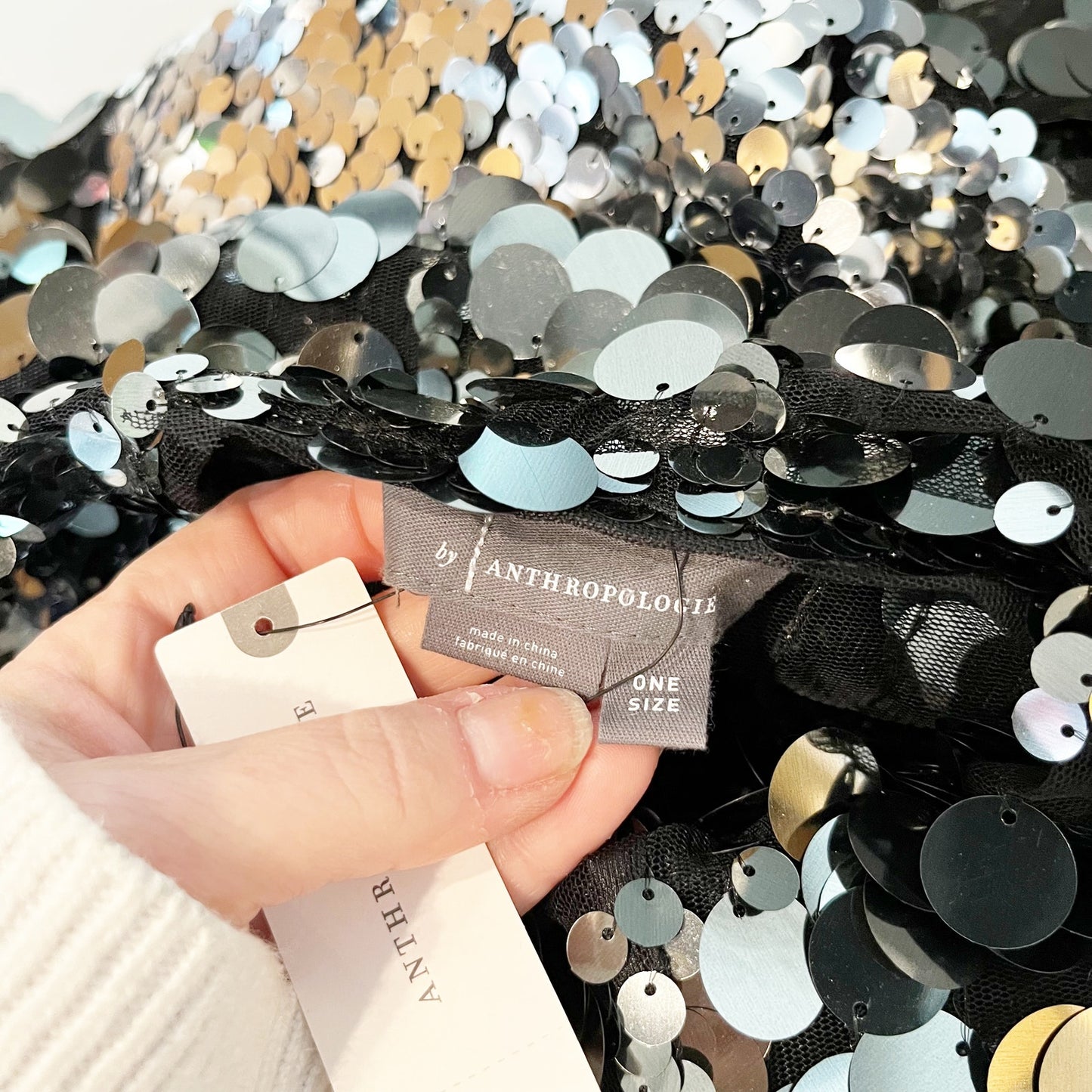 Anthropologie Long Sequin Duster Kimono Cardigan Coat Silver Black One Size