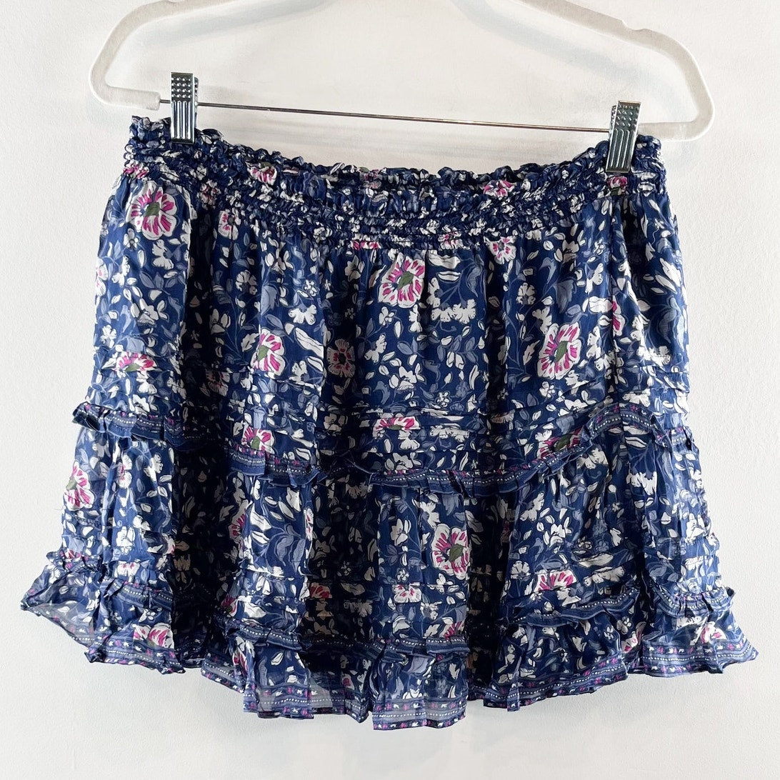 Vineyard Vines Pull On Floral Ruffle Tiered Mini Skirt Navy Blue Large