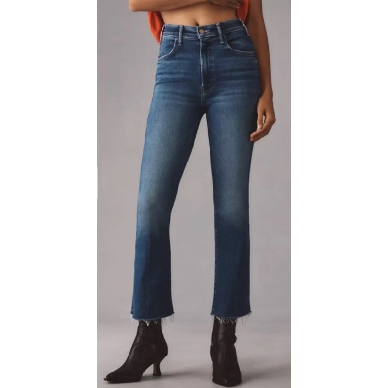 Mother The Hustler Ankle Fray Hem Jeans Grasping At Straws Blue 31 / 12