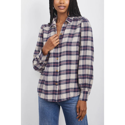 Rails Angelica Long Sleeve Plaid Flannel Button Up Shirt Almond Pink Navy Small