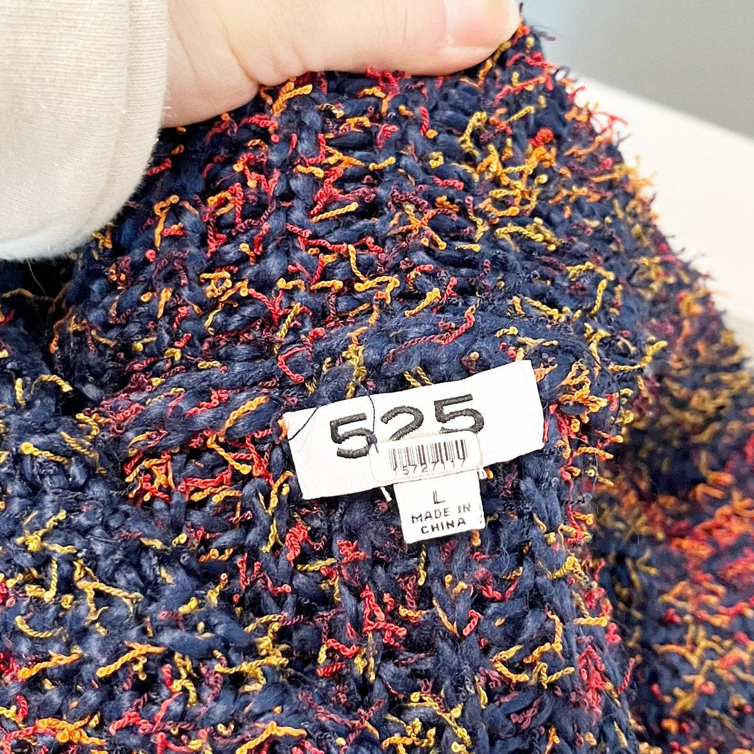 525 Long Sleeve Henley Oversized Collar Pullover Sweater Blue Large