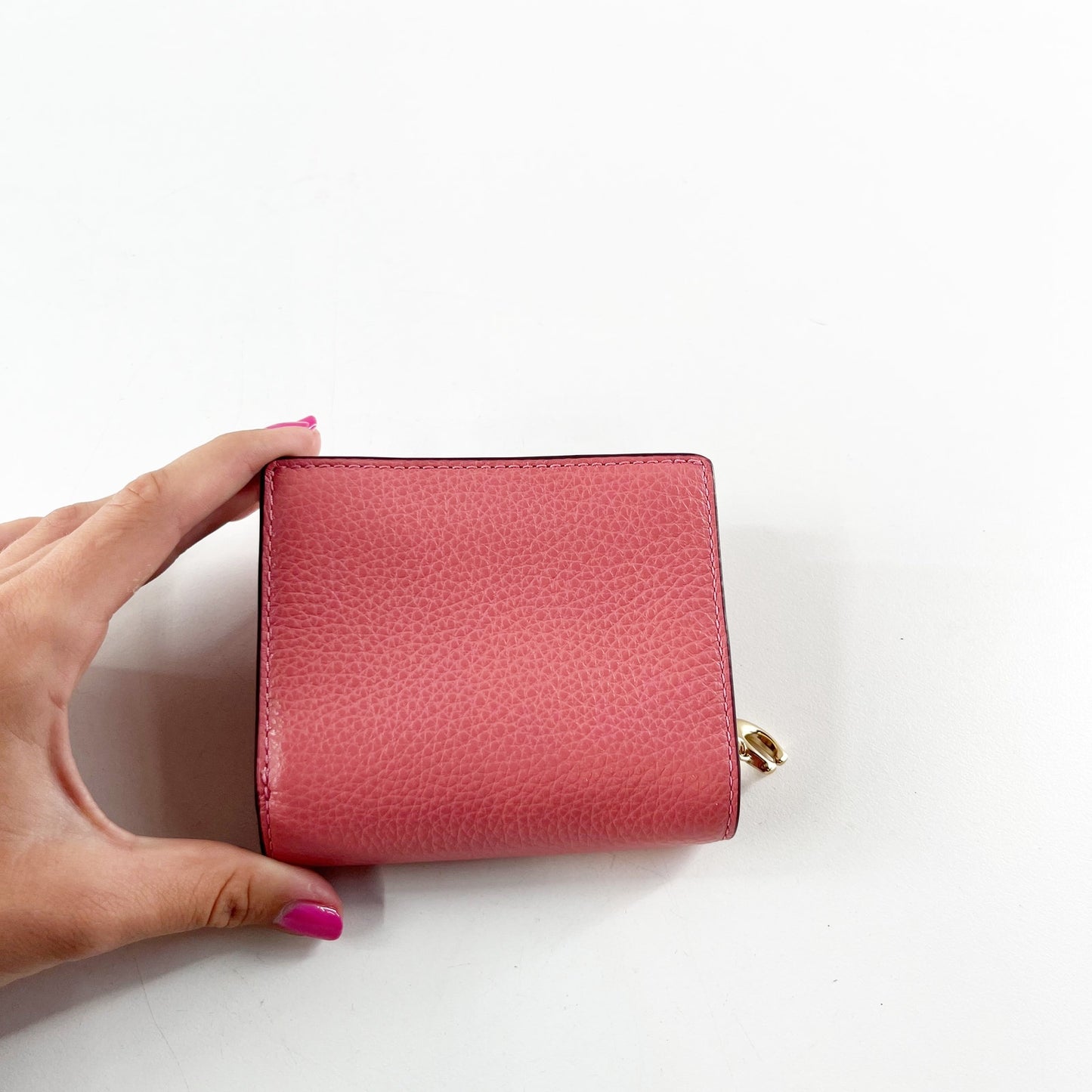 Coach Pebbled Leather Small Corner Zip Bi-Fold Wallet Pink