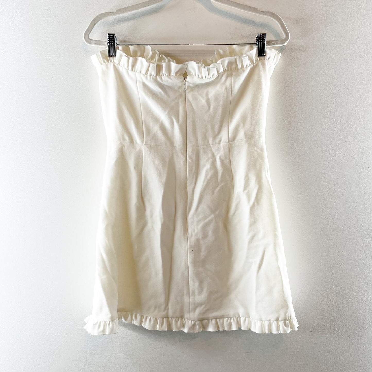 French Connection Ruffle Trim Strapless Mini Tube Dress White 8
