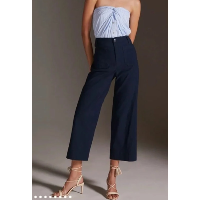 Maeve Anthropologie Colette High Rise Cropped Wide Leg Pants Navy Blue 31 / 12