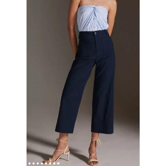 Maeve Anthropologie Colette High Rise Cropped Wide Leg Pants Navy Blue 31 / 12