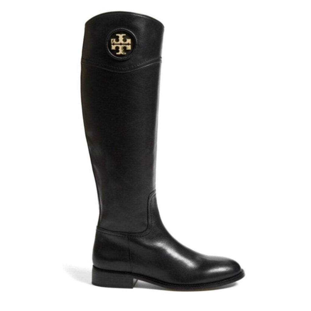 Tory Burch Junction Tall Leather Riding Boots Black 8.5