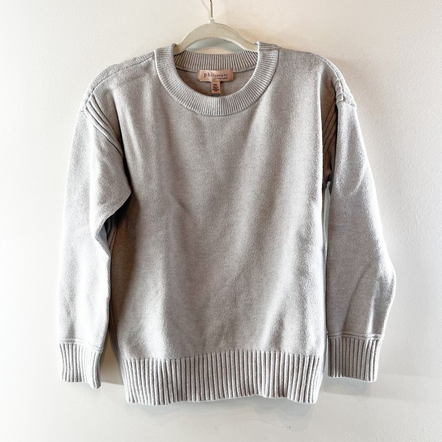 Philosophy Long Sleeve Crew Neck Ribbed Trim Pullover Sweater Gray Medium