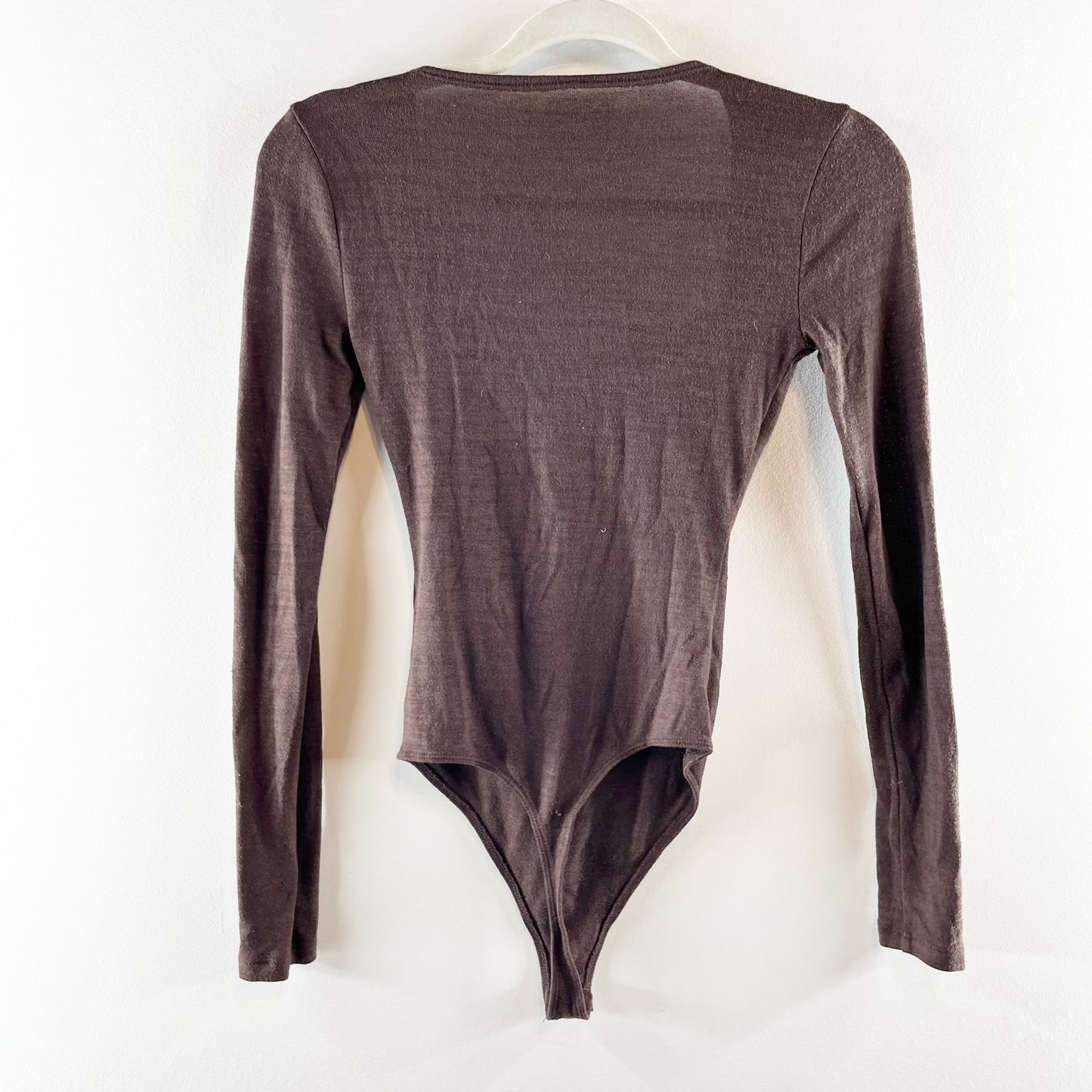 Abercrombie Square Neck Cozy Long Sleeve Bodysuit Top Brown XS