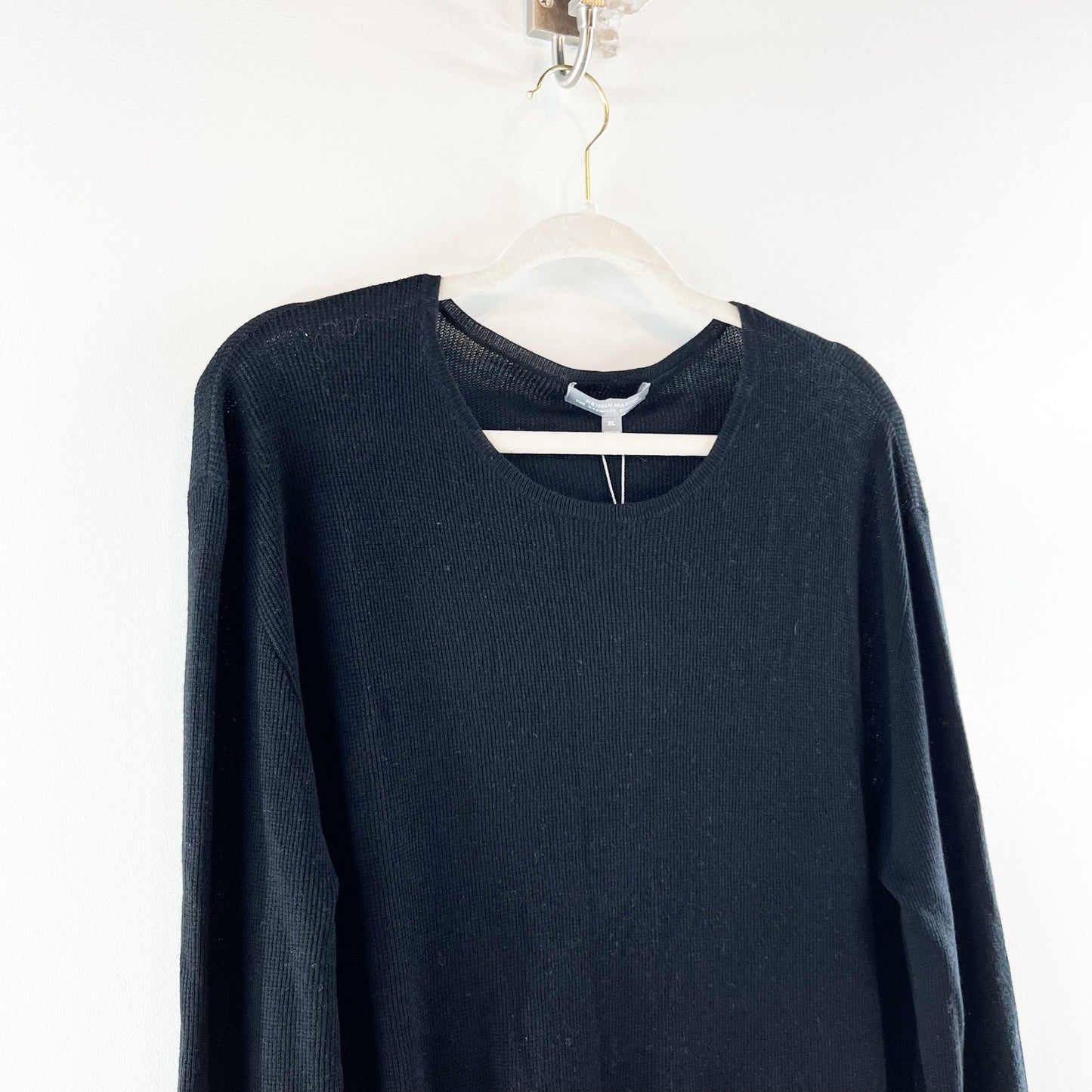 Neiman Marcus Long Sleeve Cashmere Knotted Hem Knit Pullover Sweater Black XL