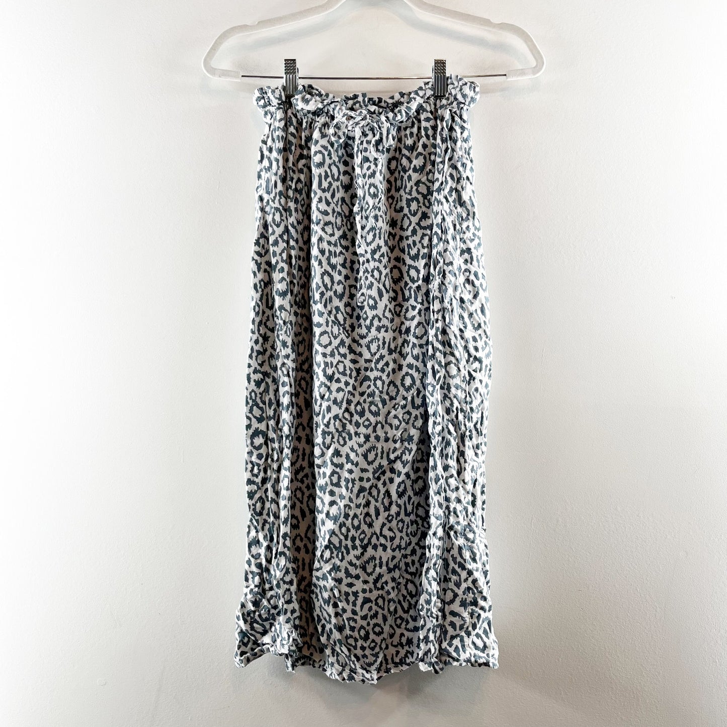 Emerson Fry Pull On High Waisted Drawstring Midi Skirt Leopard Blue XS