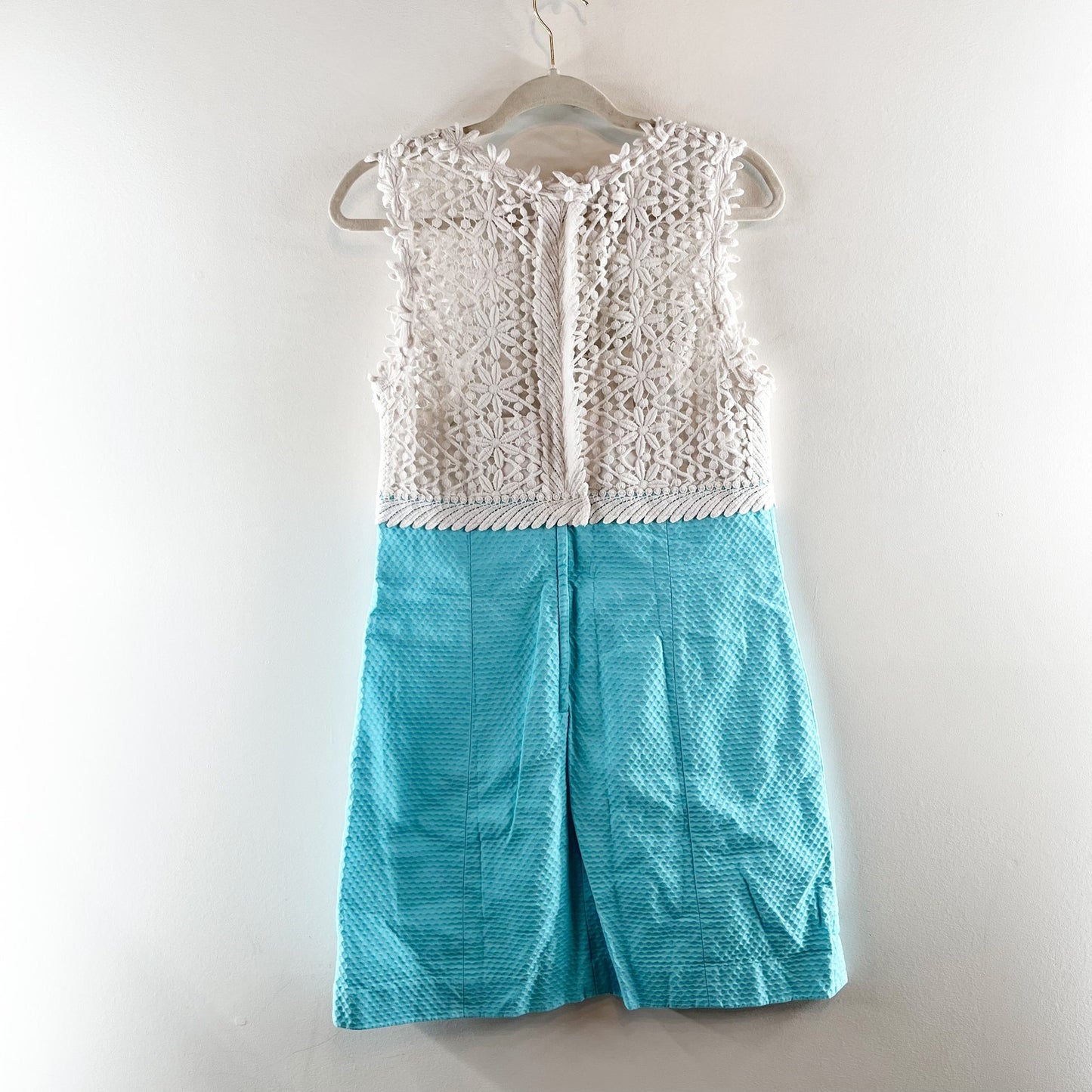 Lilly Pulitzer Breakers Crochet Lace Mini Shift Dress Turquoise Blue White 10