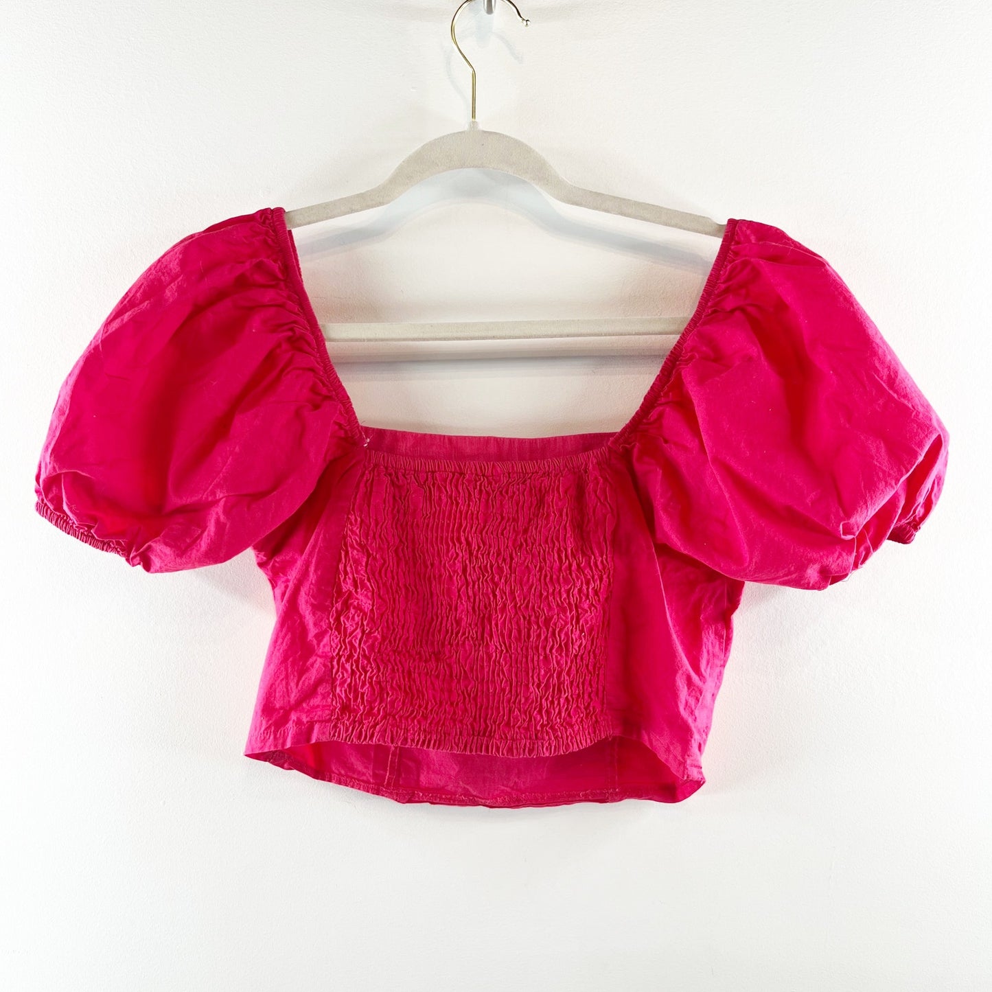 Sim & Sam Squareneck Short Puff Sleeve Crop Top Red Small