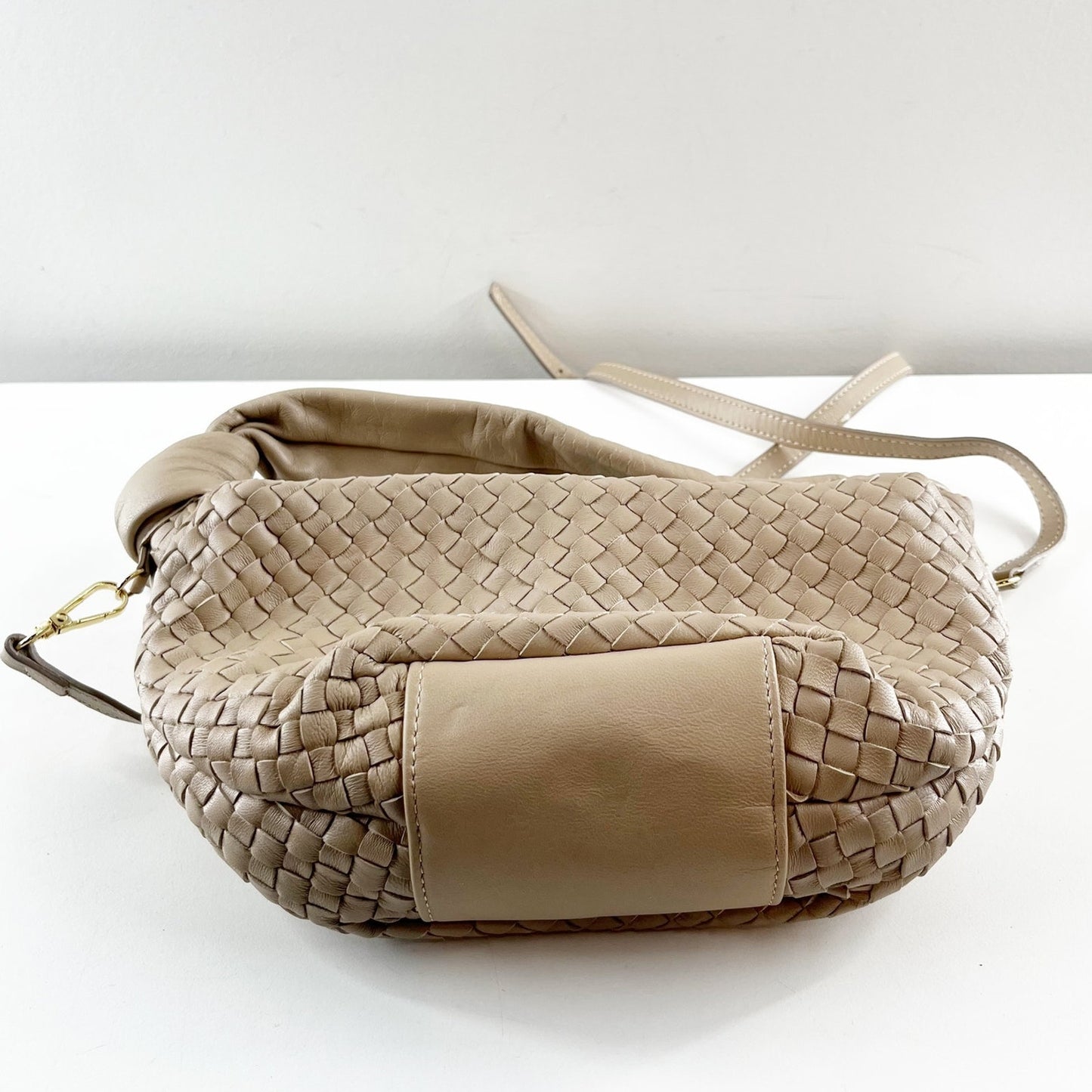 Giorgia Milani Leather Woven Shoulder Crossbody Bag Purse Beige Tan