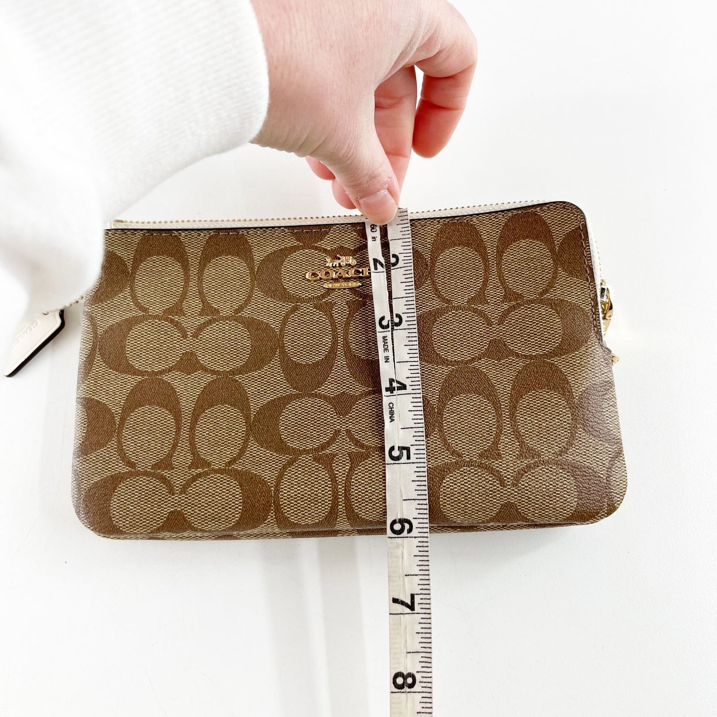 Coach Signature C Corner Zip Canvas Wristlet Wallet Brown