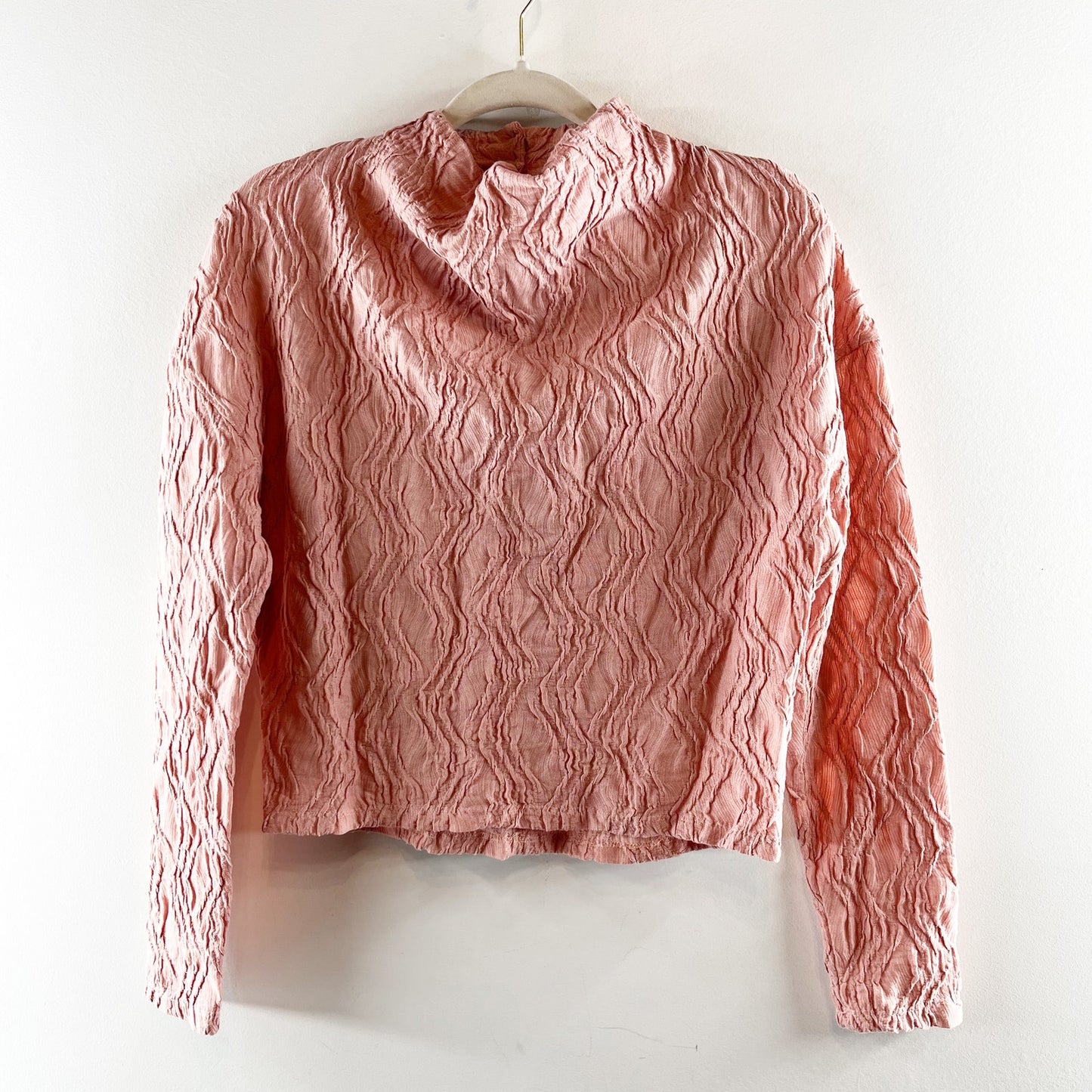 Anthropologie Textured Funnel Neck Long Sleeve Top Rose Pink XS