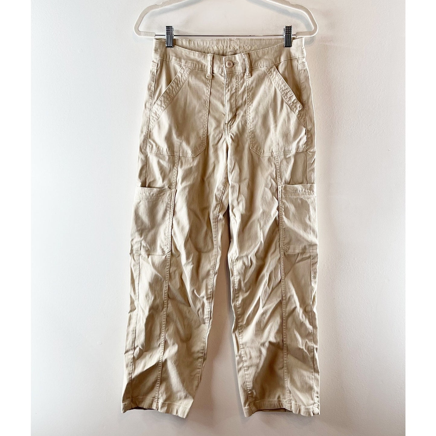 American Eagle Mid Rise Stretch Utility Stovepipe Straight Leg Pants Beige 2 L