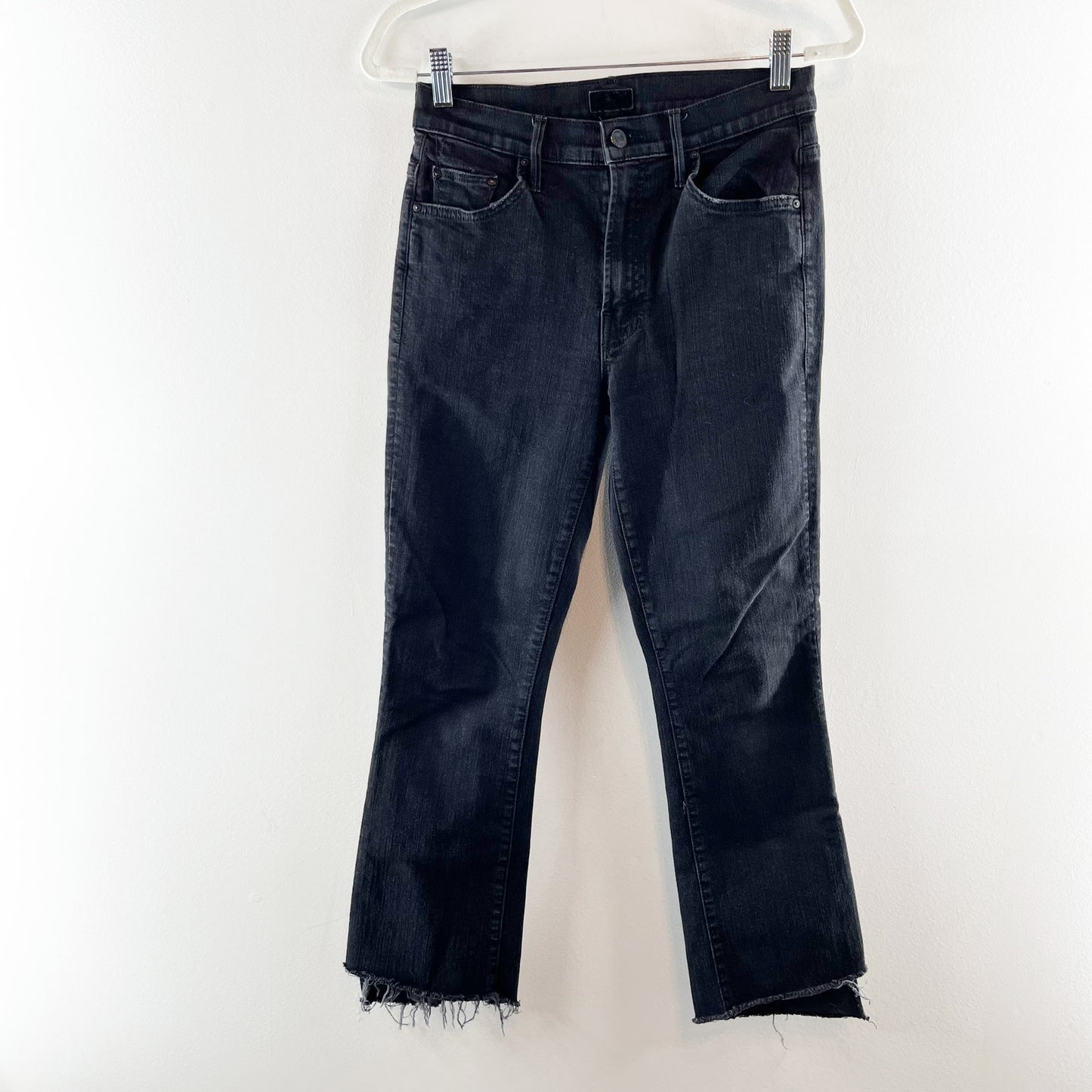 Mother High Waisted Denim The Insider Crop Step Fray Jeans Not Guilty Black 29