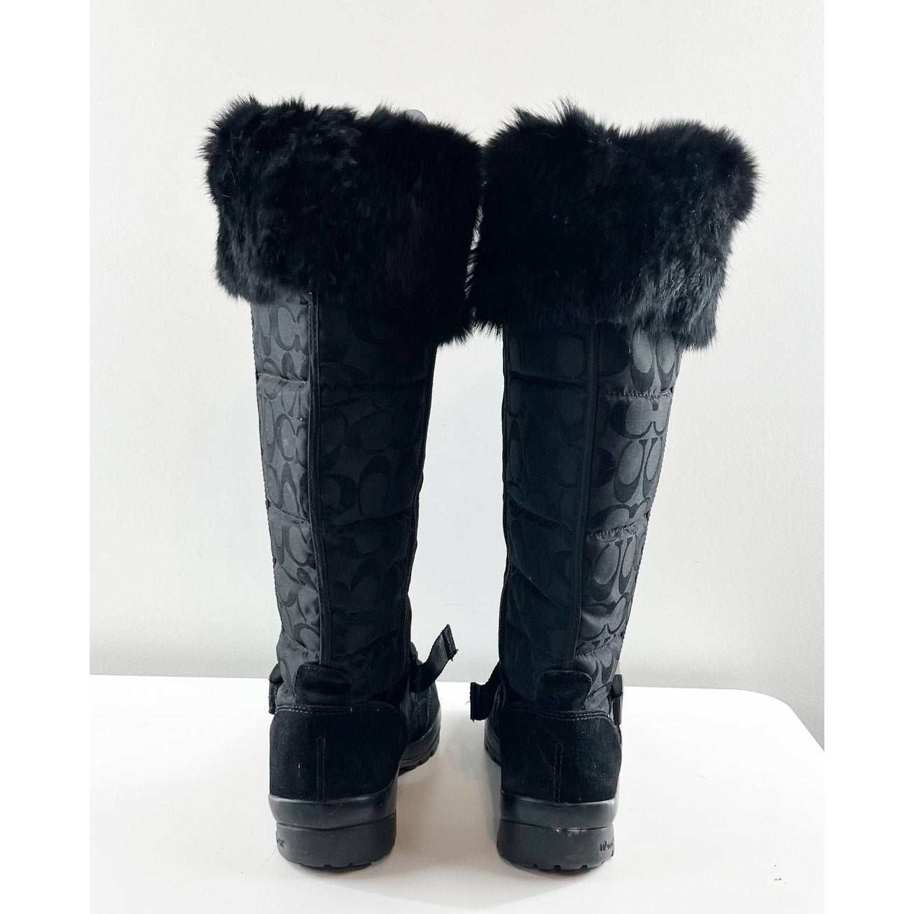 Coach Knee High Faux Fur Trim Signature C Logo Suzy Boots Black 8