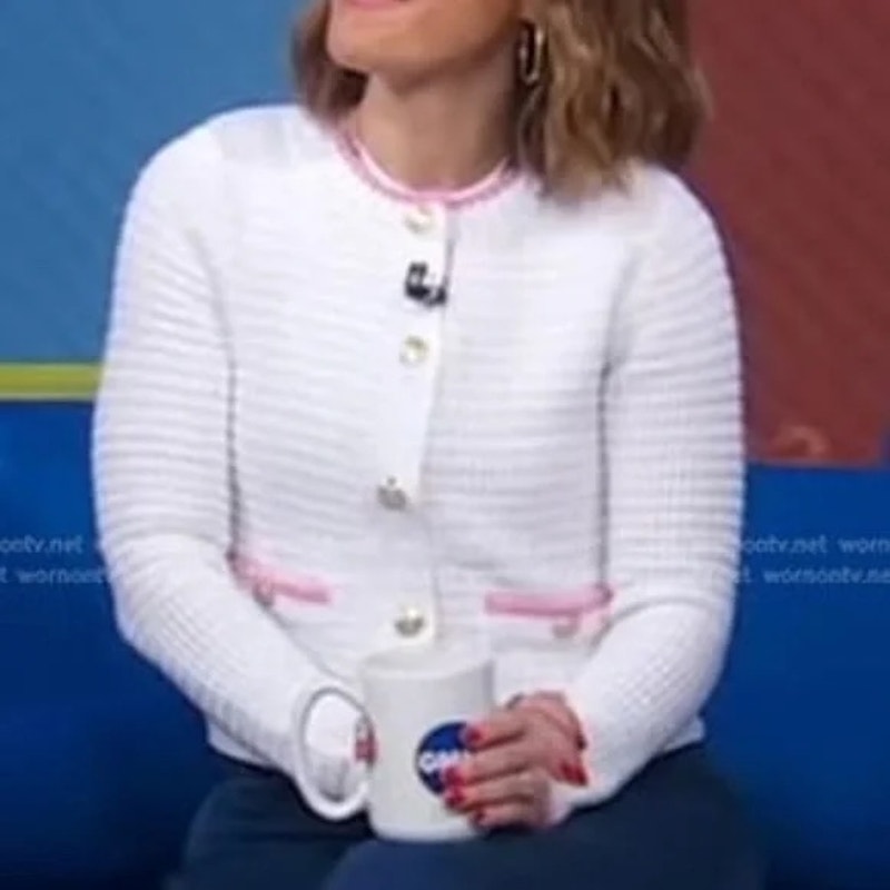 Nicole Miller Long Sleeve Cotton Button Up Cardigan Sweater White Pink Medium