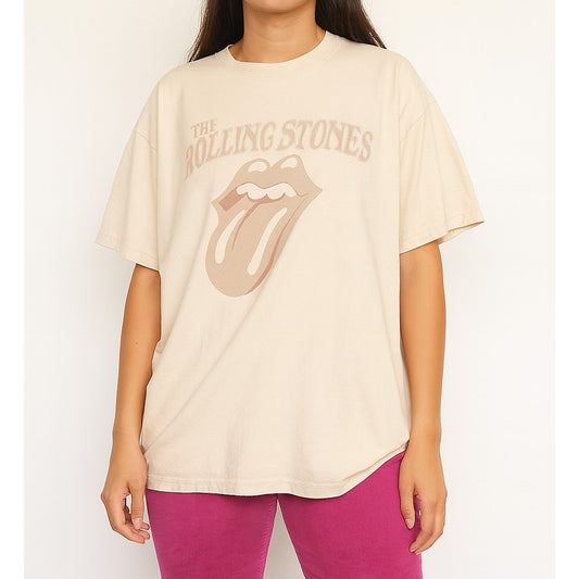 American Eagle Rolling Stones Short Sleeve Band Tee Shirt Peach Pink XS / S