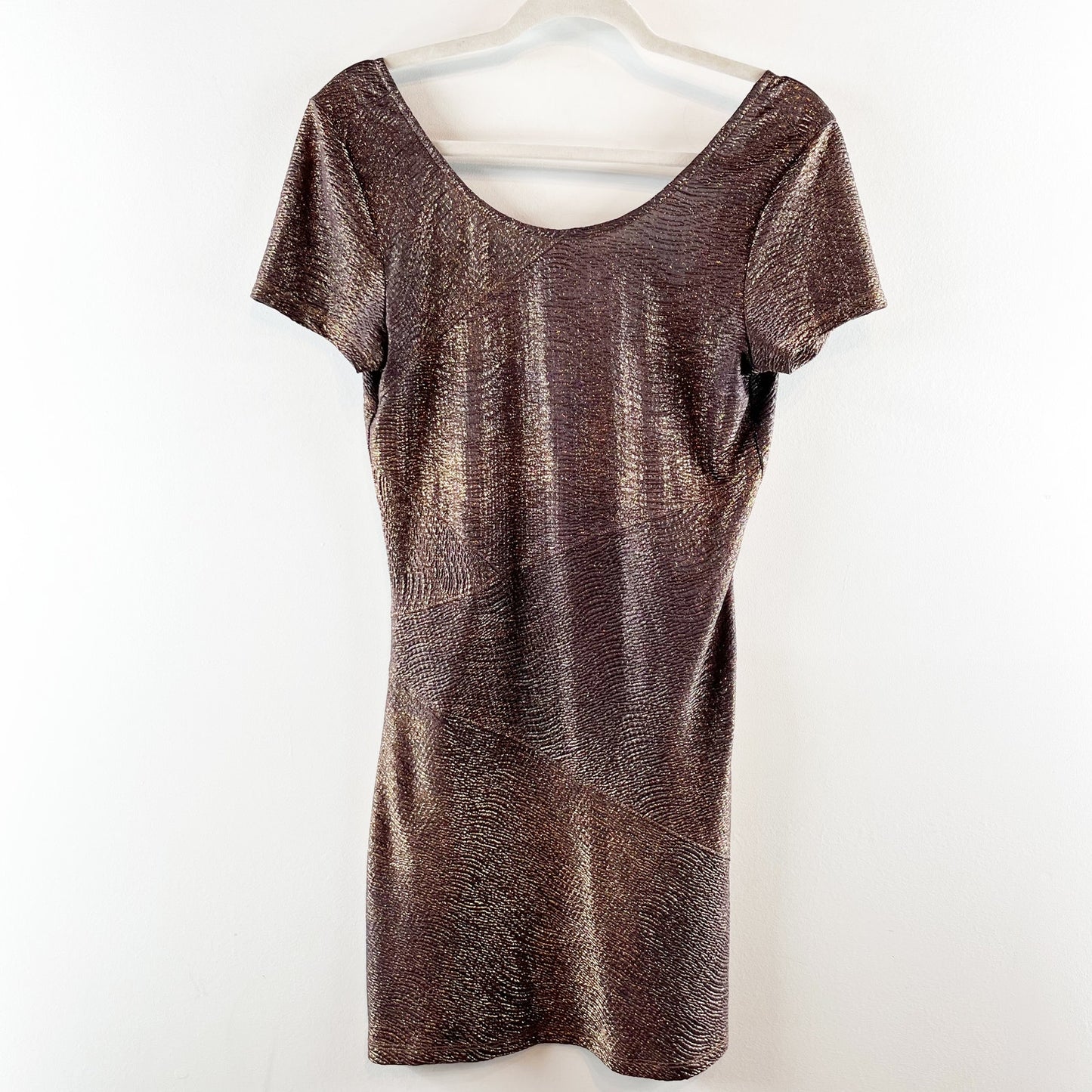 Free People Daydream Short Sleeve Bodycon Mini Dress Bronze Moonage Small