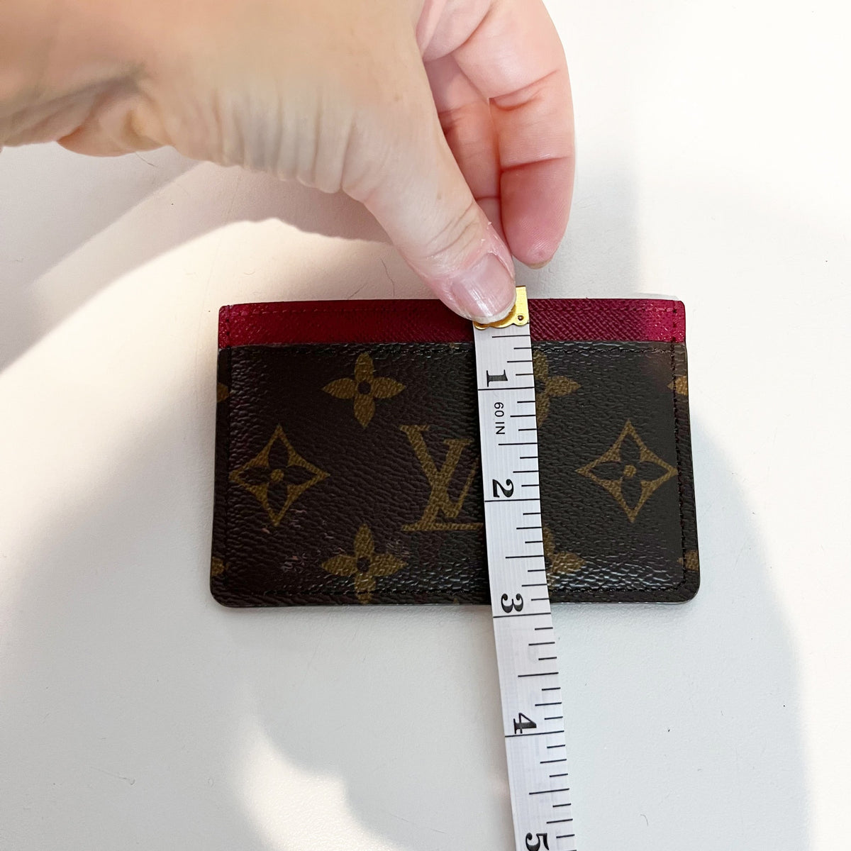 Louis Vuitton Monogram Small Card Holder Wallet Brown Fuchsia Pink Trim