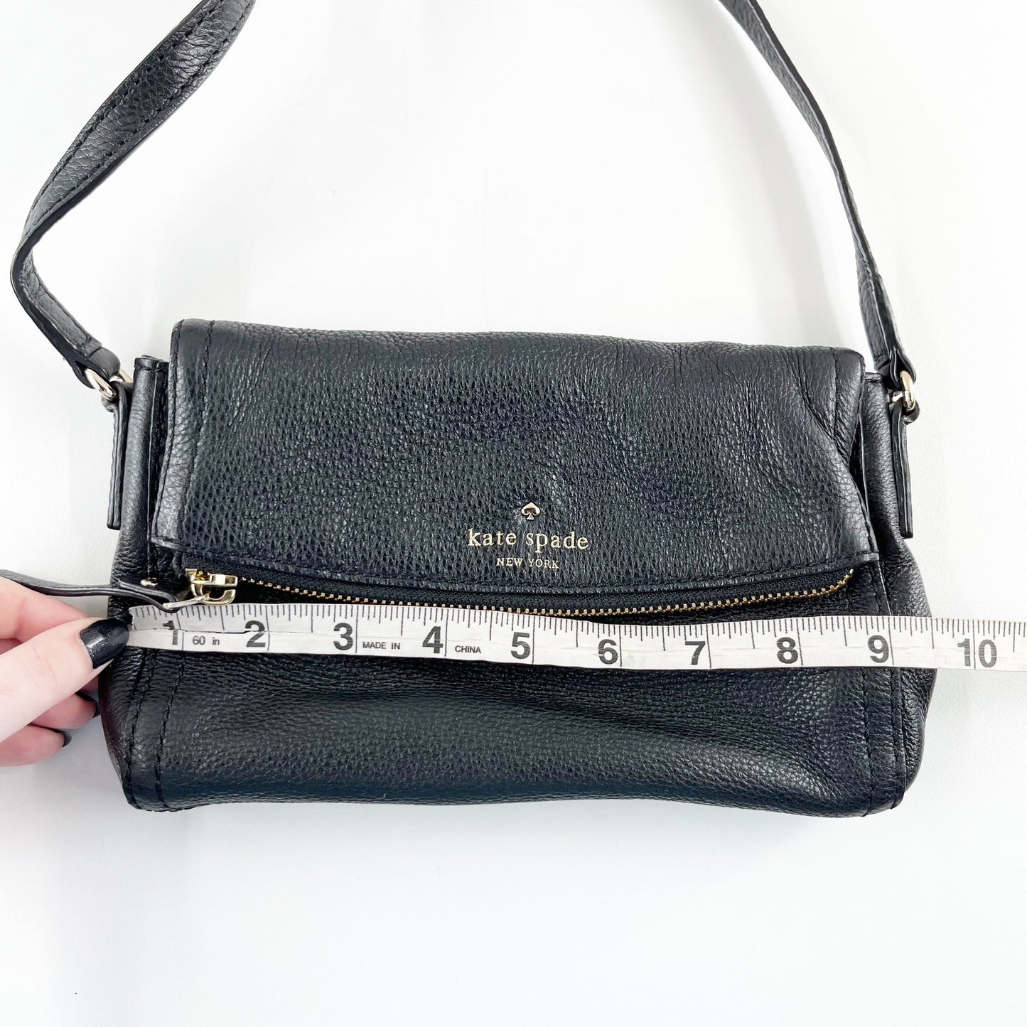 Kate Spade Pebbled Leather Foldover Flap Crossbody Bag Purse Black