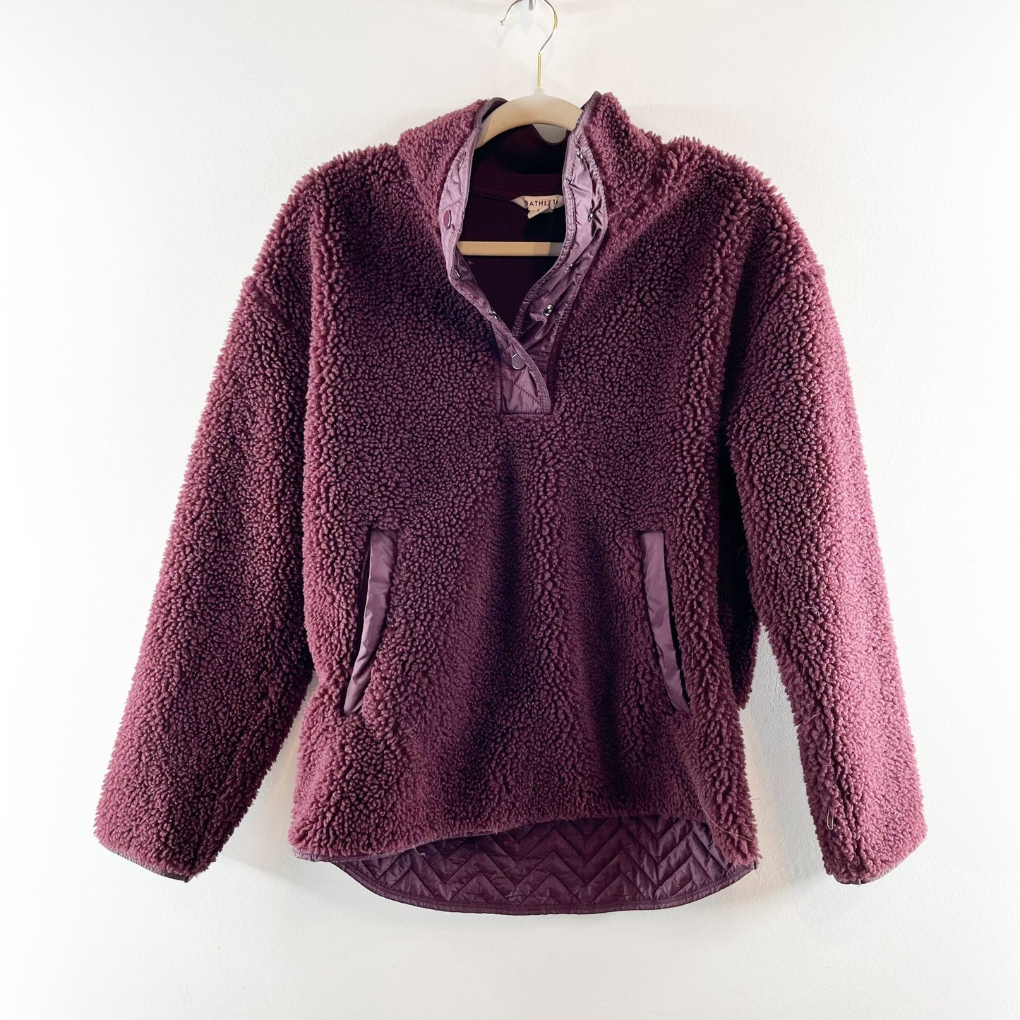 Athleta Cozy Sherpa Snap Oversized Fleece Jacket Burgundy Small