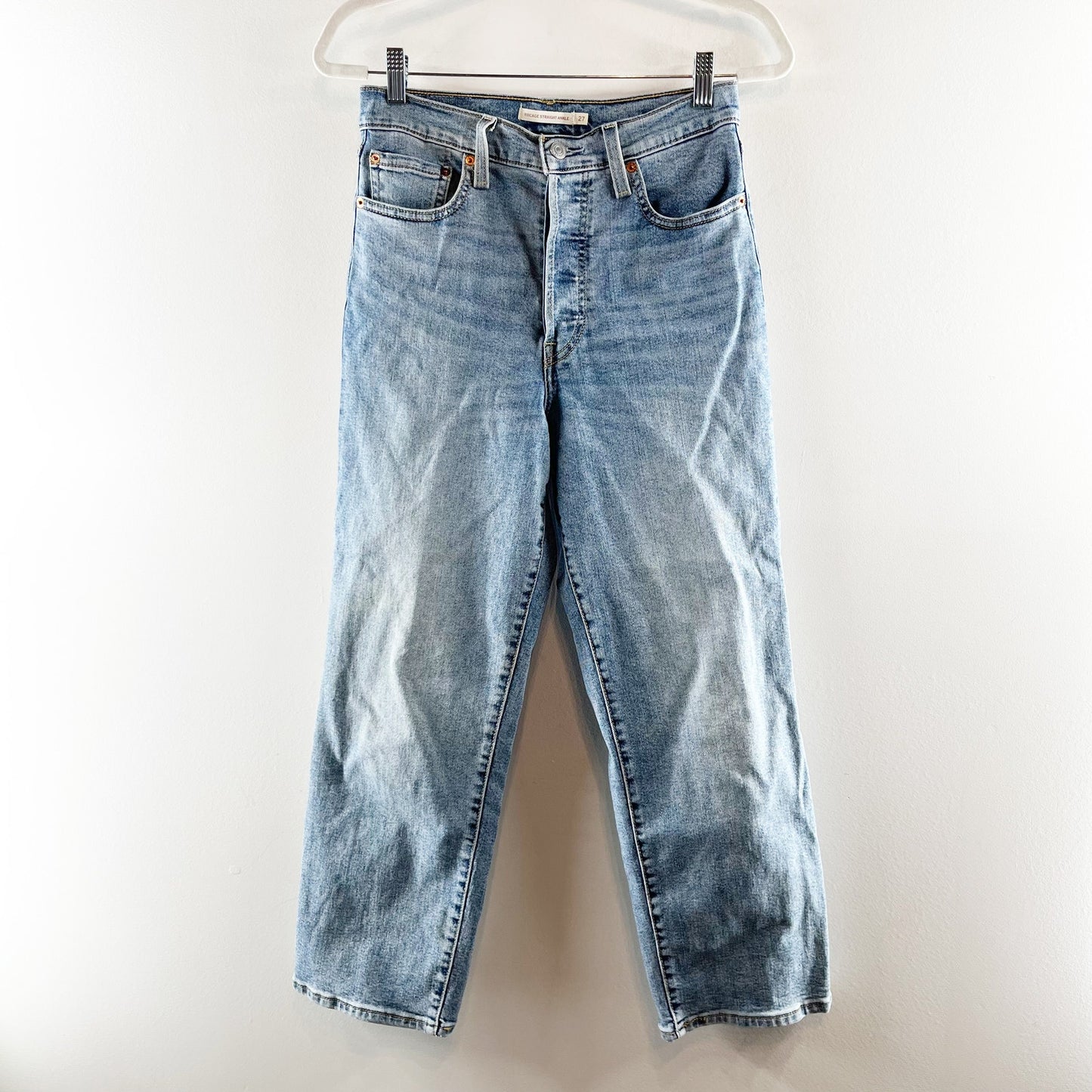 Levis High Rise Ribcage Straight Ankle Denim Jeans Medium Wash Blue 27