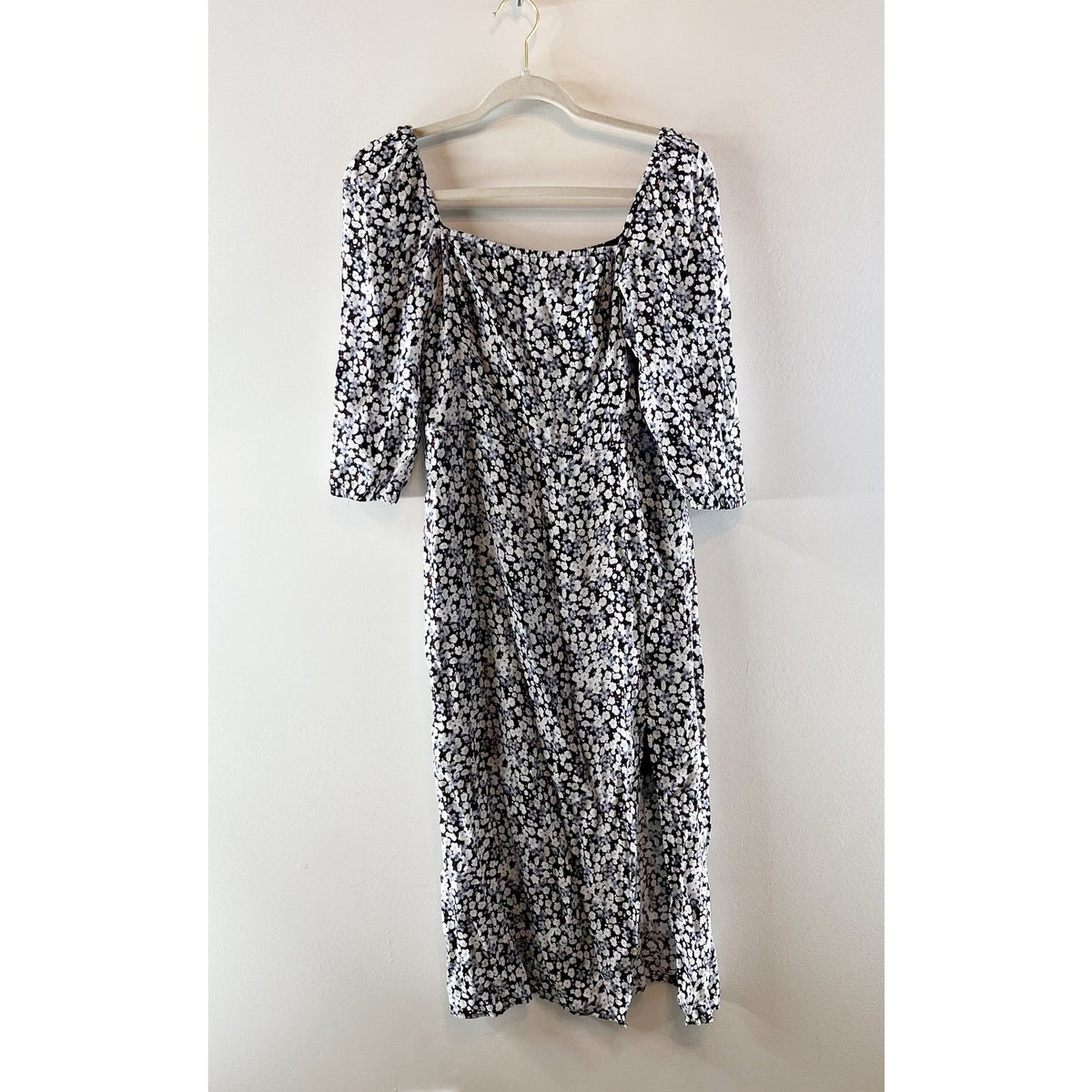 Abercrombie Ditsy Floral 3/4 Sleeve Square Neck Midi Dress Blue Medium