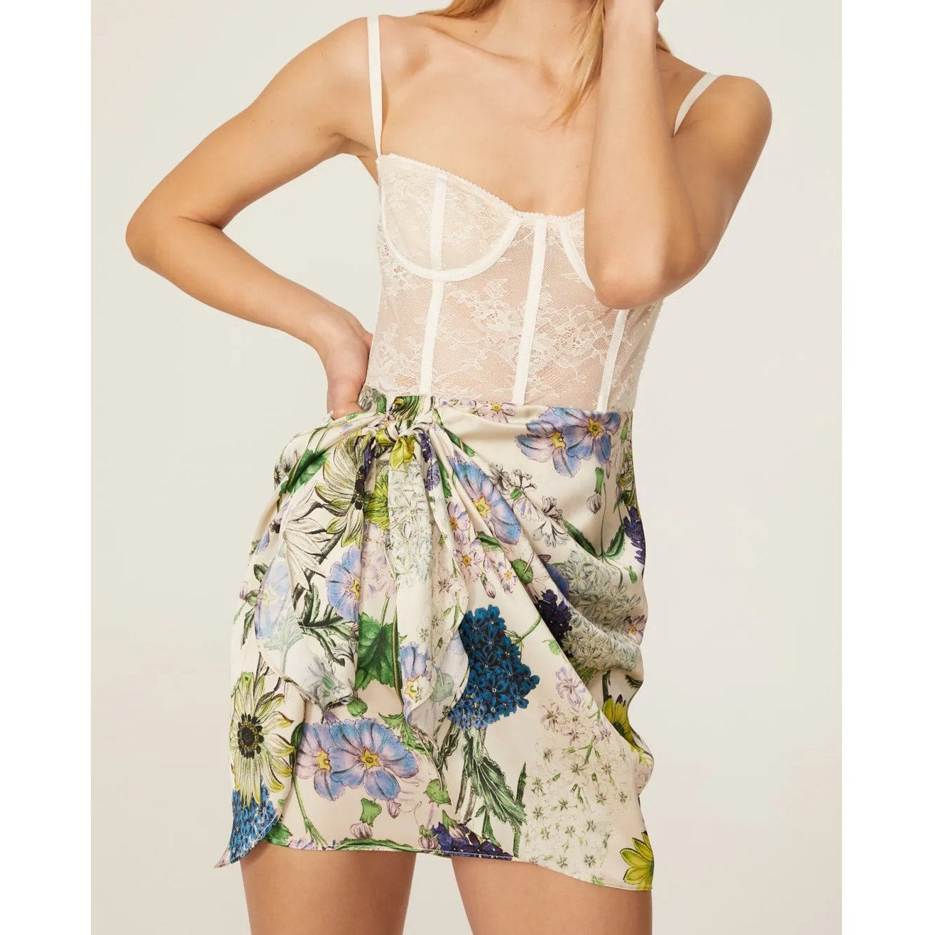 Katie May The Man Whisperer Floral Sheer Lace Bustier Mini Dress White Multi XL
