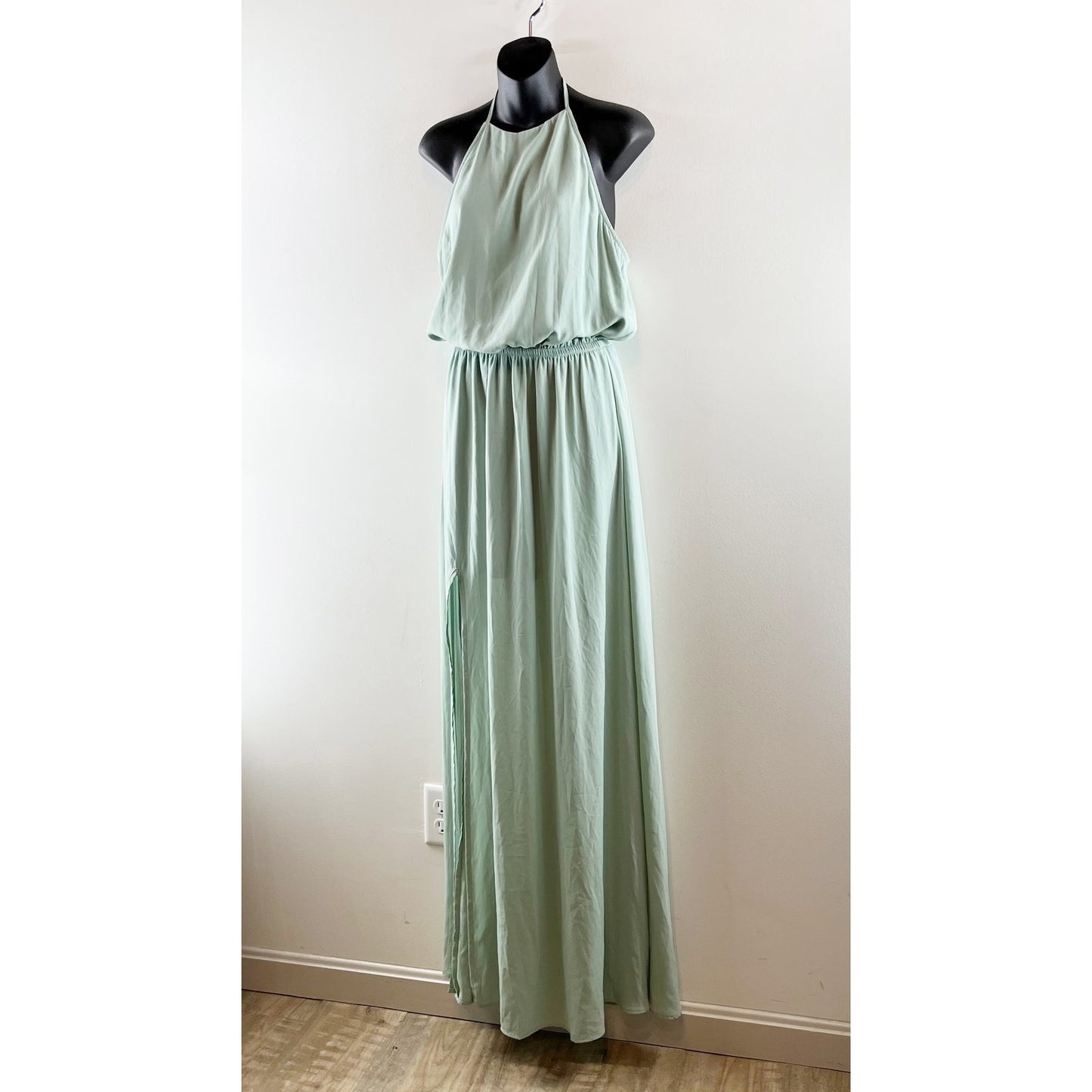 Show Me Your Mumu Sleeveless Slit Heather Halter Maxi Dress Light Green Large