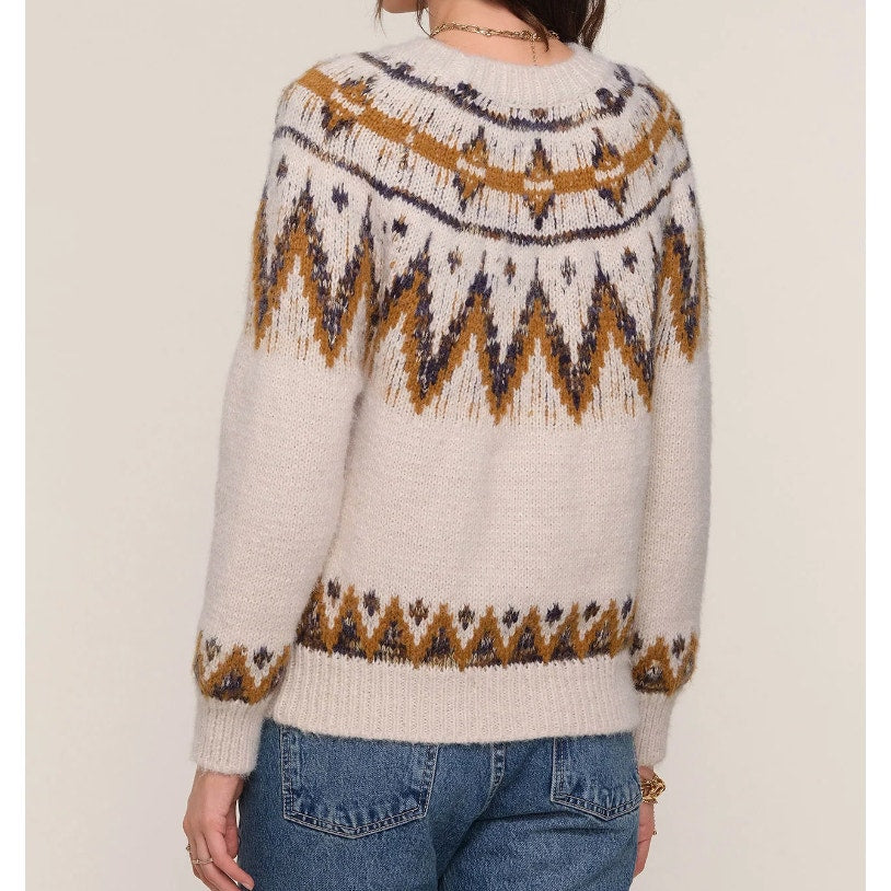 Heartloom Rae Fair Isle Crewneck Long Sleeve Pullover Sweater Cream Brown Large