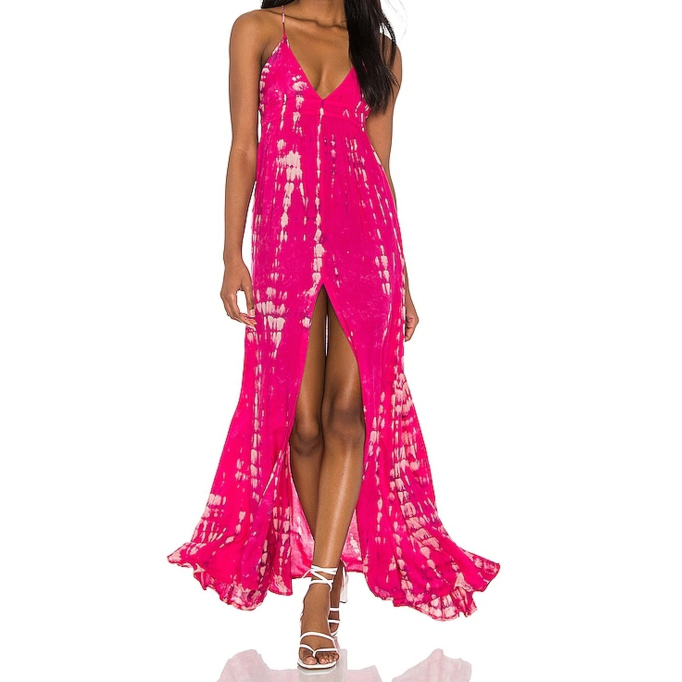 Tiare Hawaii Day Dream Tie Dye Maxi Sun Dress in Fuchsia Stone Pink Small Medium