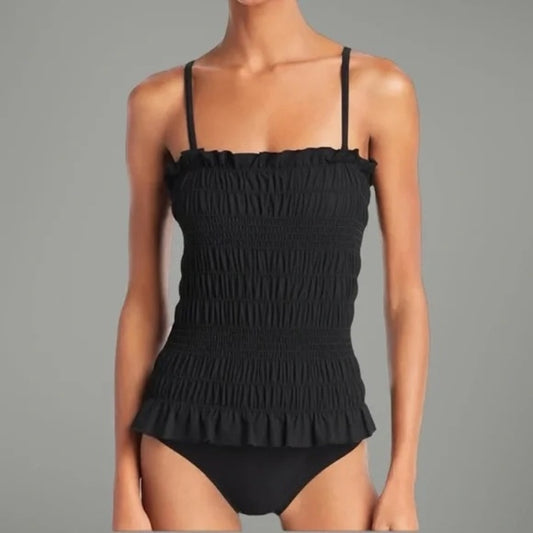 Tory Burch Costa Smocked Ruffle One Piece Strapless One Piece Black Small