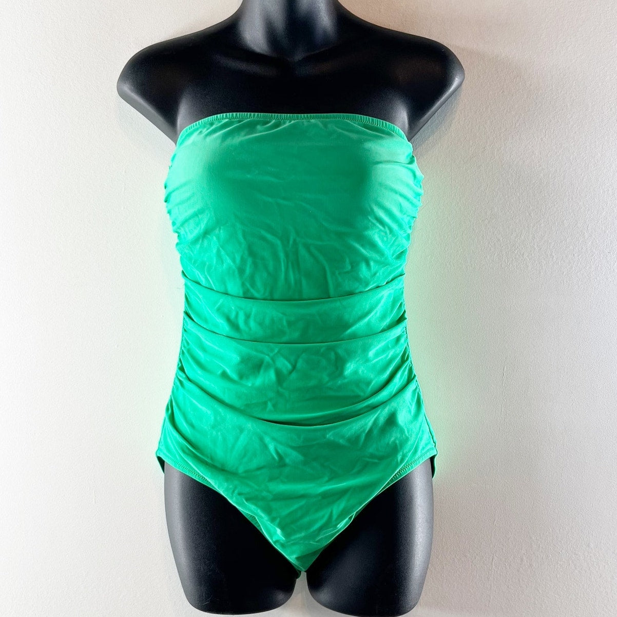 J. Crew Ruched Strapless One Piece Swimsuit Green Small
