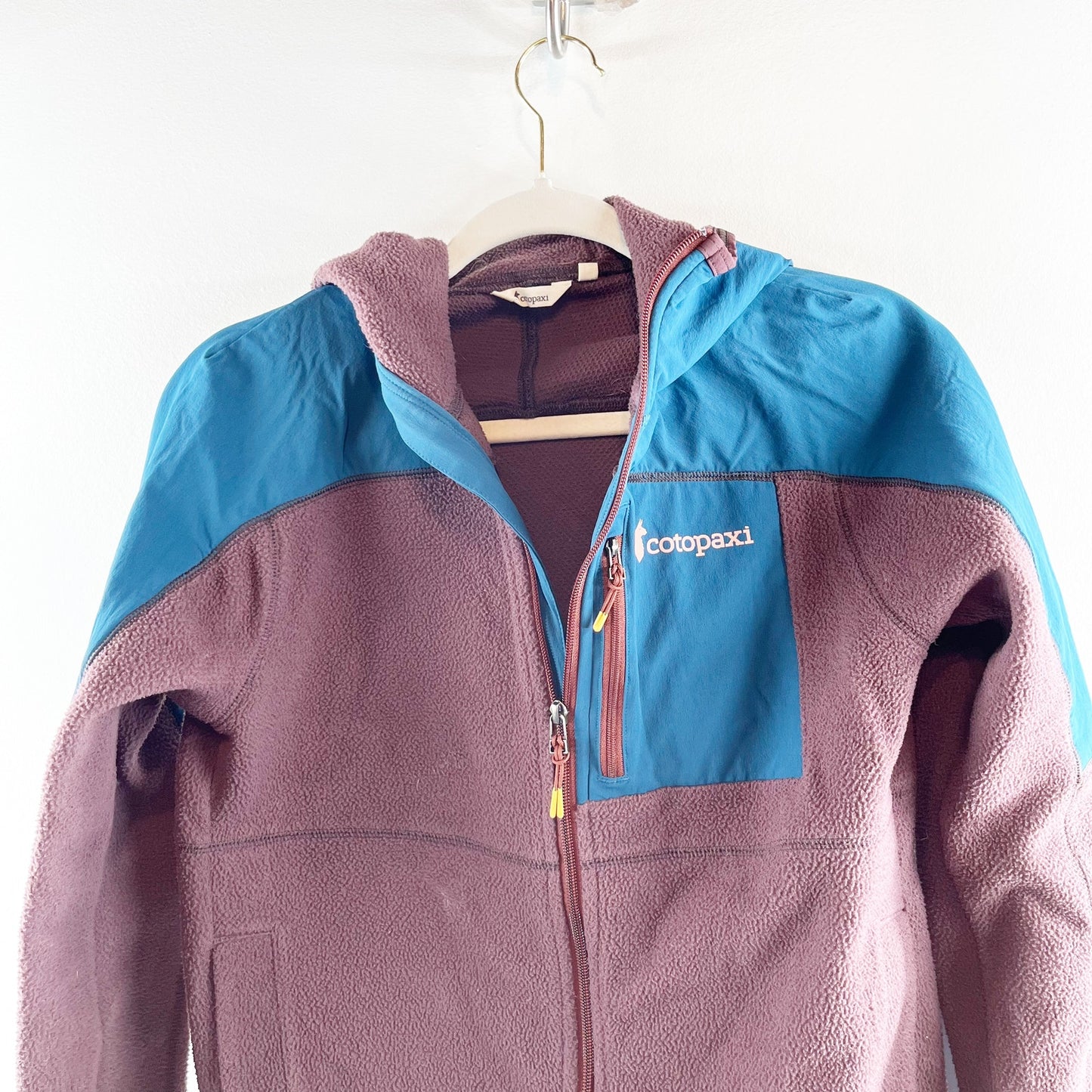 Cotopaxi Abrazo Hooded Full Zip Fleece Jacket Brown Blue XS
