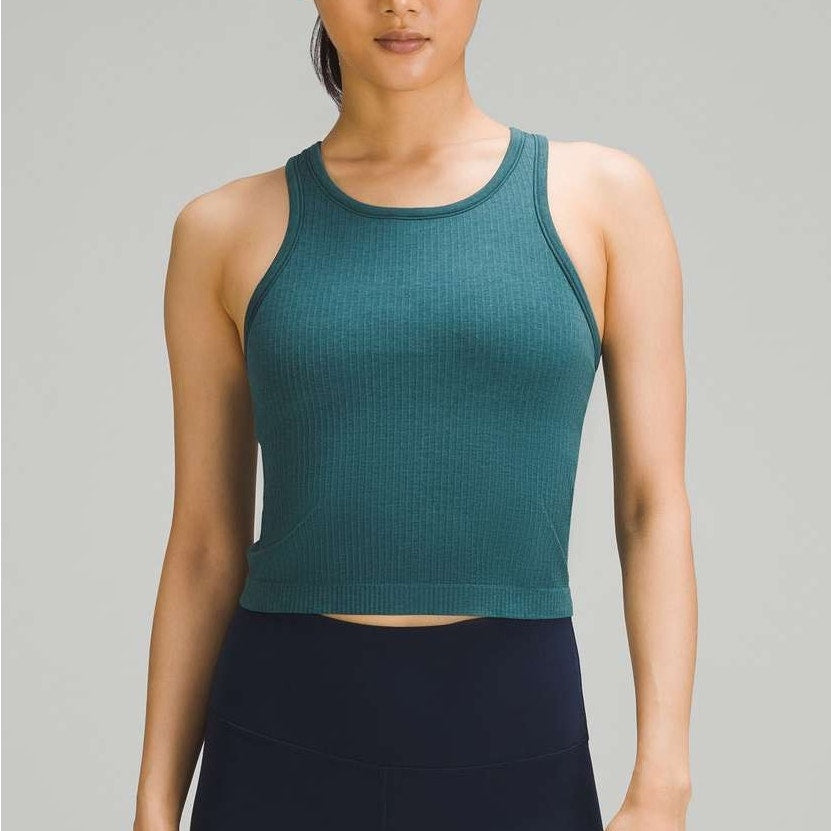 Lululemon Ebb to Street Ribbed Cropped Racerback Tank Top Green Jasper 6
