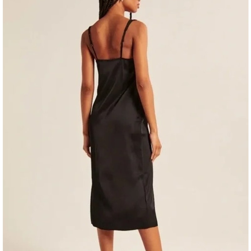 Abercrombie & Fitch Satin Slip Midi Dress Black XS