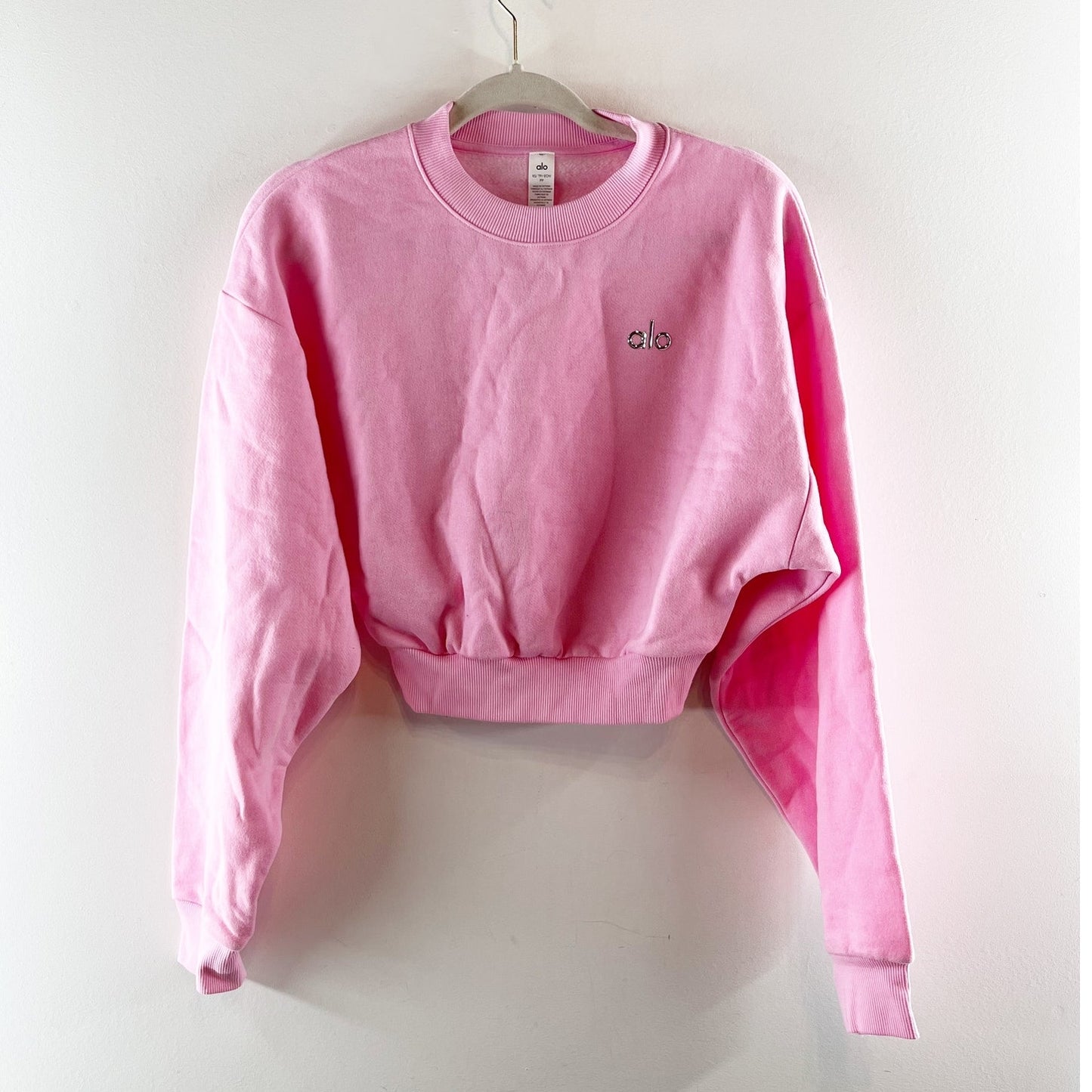 Alo Cropped Accolade Crewneck Sweatshirt Sweet Pink XS