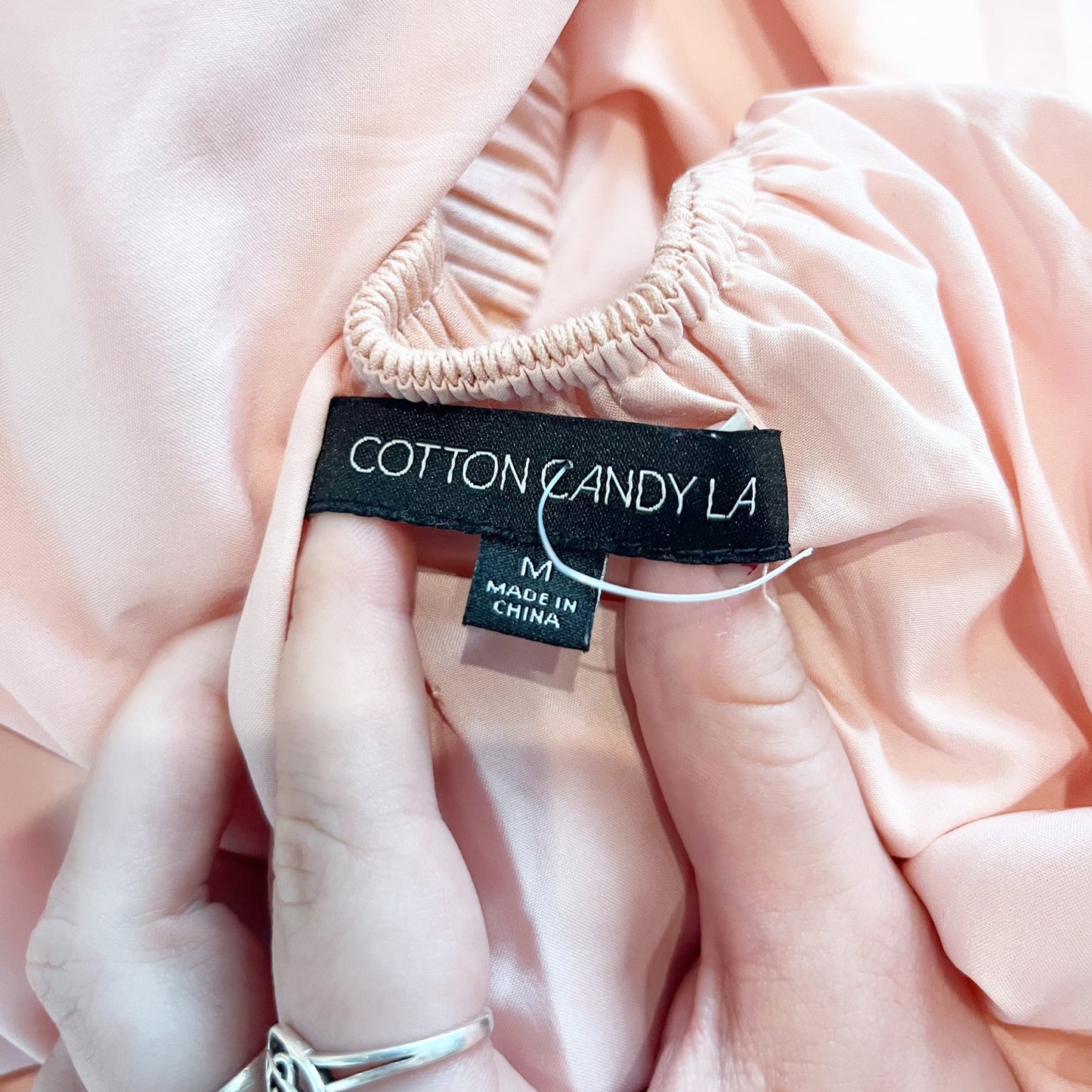 Cotton Candy LA Strapless Satin Twist Front Cutout Mini Dress Peach Pink Medium