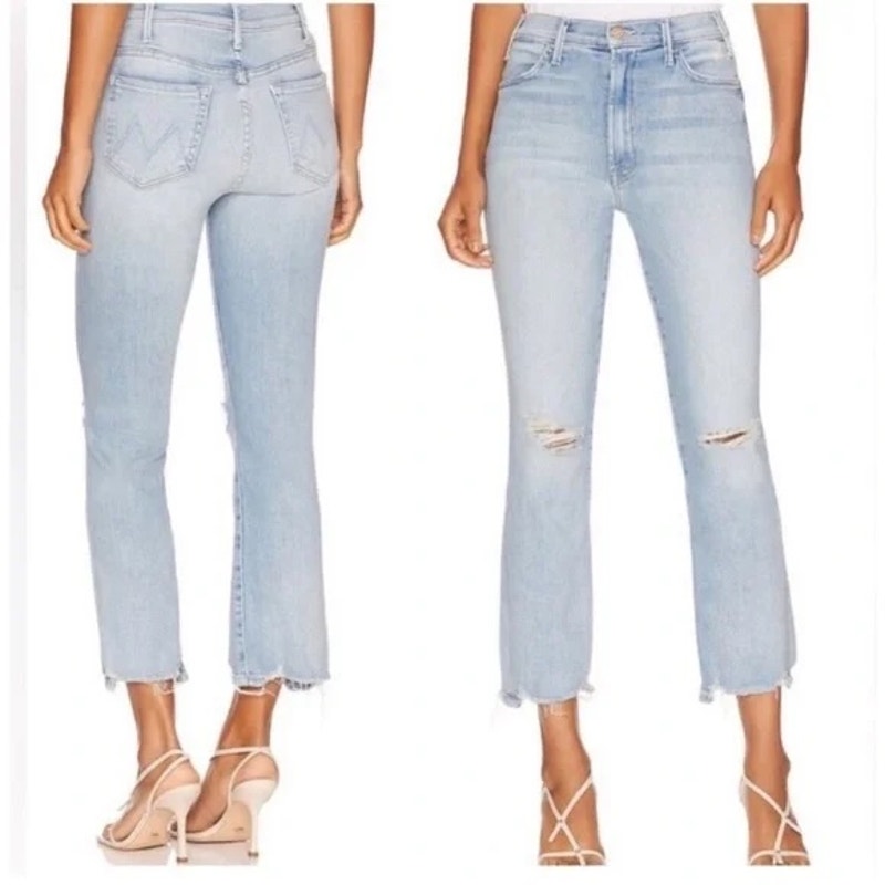 Mother The Hustler Ankle Chew Cropped Jeans Petal Plucker Blue 27 / 4